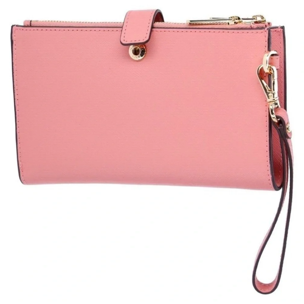 New Michael Kors Jet Set Travel Double Zip Wristlet Wallet Leather Primrose - Picture 6 of 9